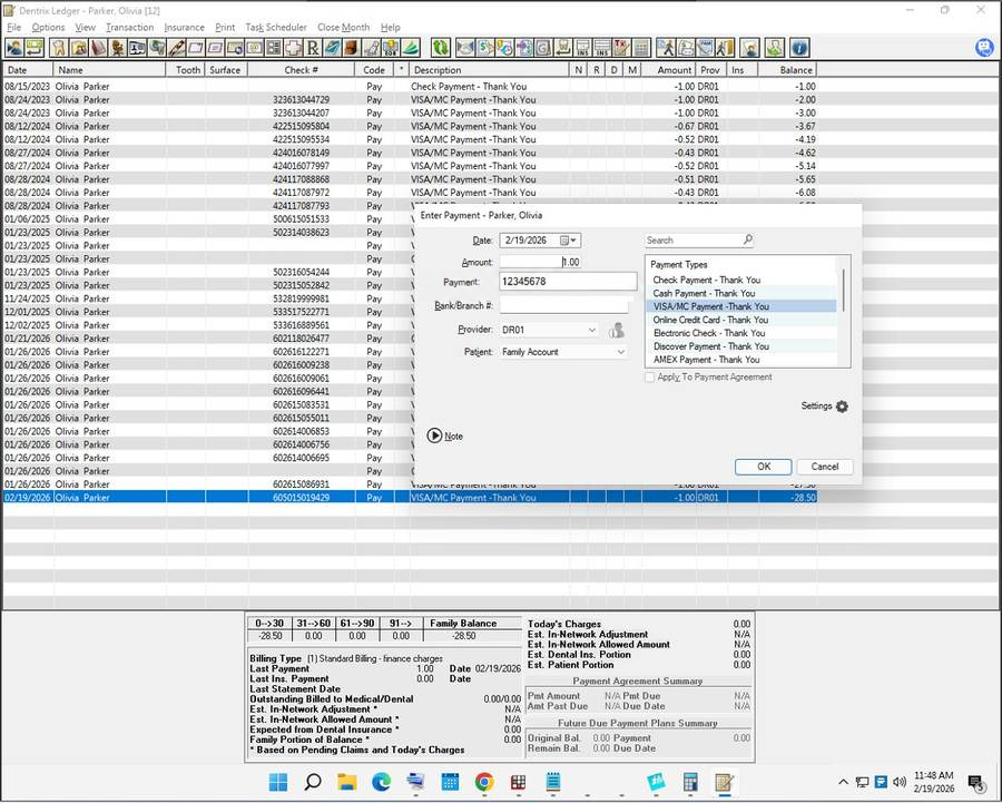 Dentrix · Payment Window · Card Present · Surcharge preview
