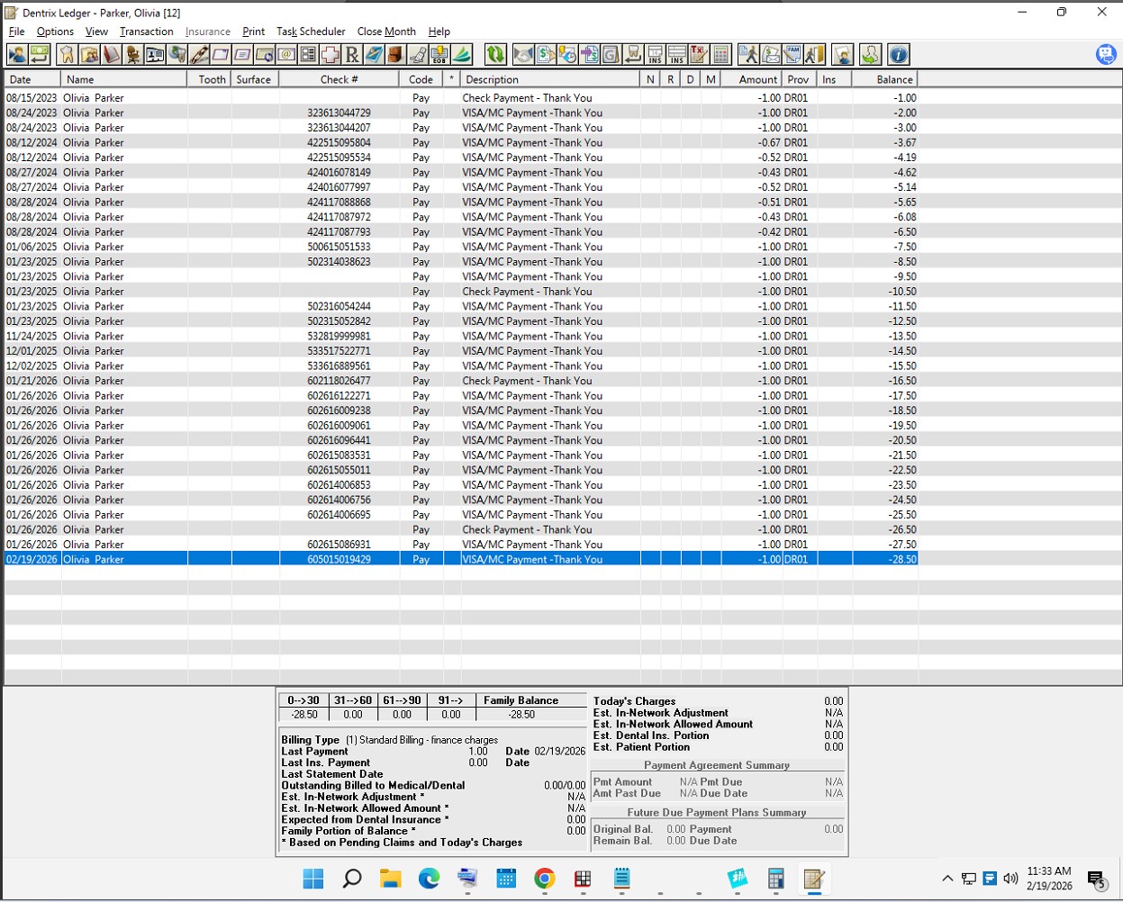 Dentrix · Payment Window · Card Not Present · No Surcharge preview
