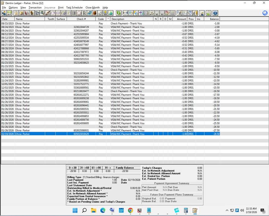 Dentrix · Payment Window · Card Not Present · Surcharge preview